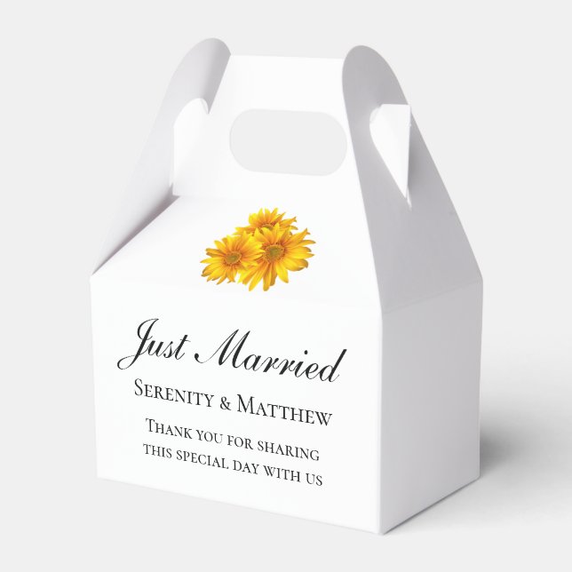 Sunflower Wedding Favour Yellow Floral Just Marrie Favour Box (Front Side)