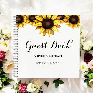 Sunflower Wedding Floral White Yellow Guest Book
