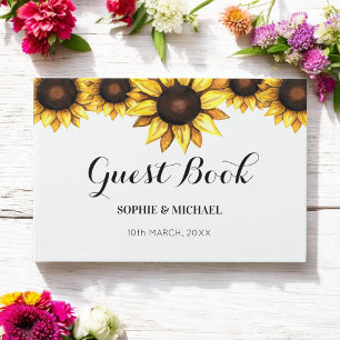 Sunflower Wedding Floral White Yellow Guest Book