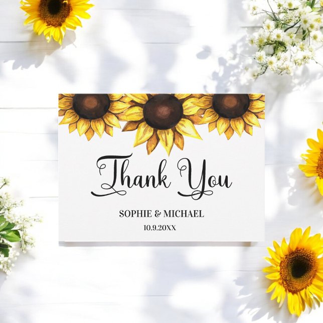 Sunflower Wedding Floral Yellow White Thank You Card (Creator Uploaded)