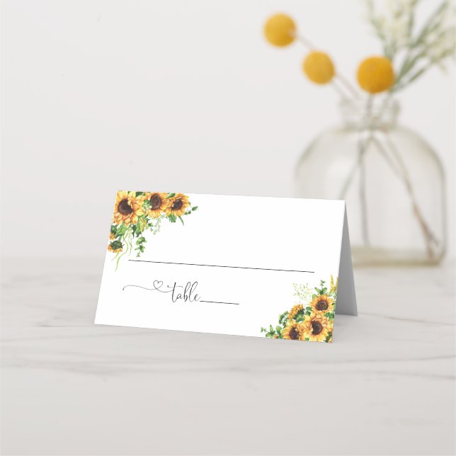 Sunflower Wedding Folded Place Card (Front)