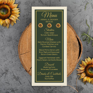 Sunflower Wedding Forest Green and Gold Menu