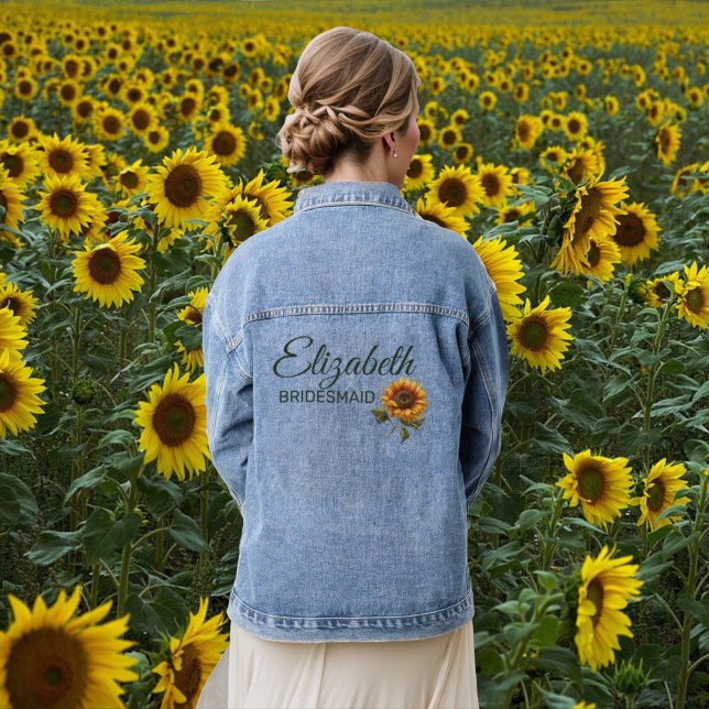 Sunflower Wedding Forest Green Bridesmaid  Denim Jacket (Creator Uploaded)