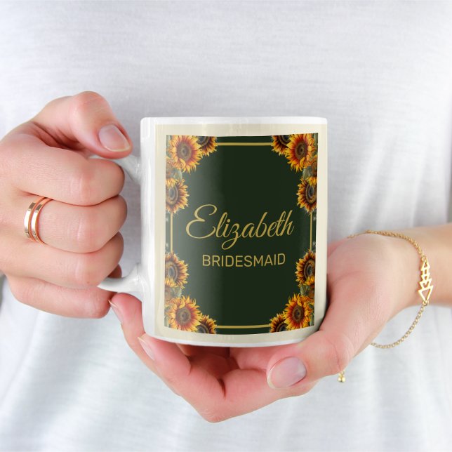 Sunflower Wedding Forest Green Bridesmaid Gift Coffee Mug (Creator Uploaded)
