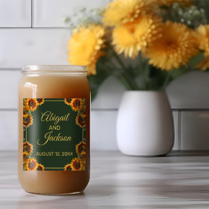 Sunflower Wedding Forest Green & Gold Can Glass