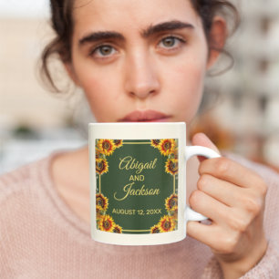 Sunflower Wedding Forest Green & Gold Coffee Mug