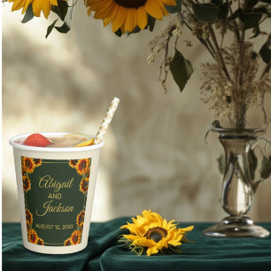 Sunflower Wedding Forest Green & Gold Paper Cups