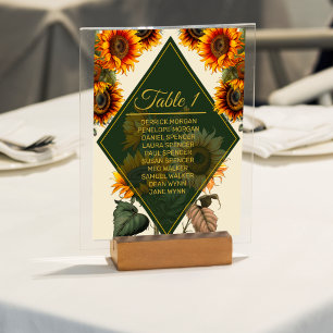 Sunflower Wedding Forest Green & Gold Table Card