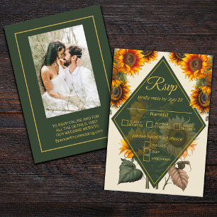 Sunflower Wedding Forest Green RSVP Card