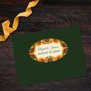 Sunflower Wedding Forest Green Rustic Oval Sticker