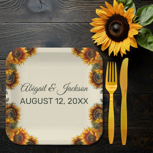 Sunflower Wedding Forest Green Rustic Paper Plate