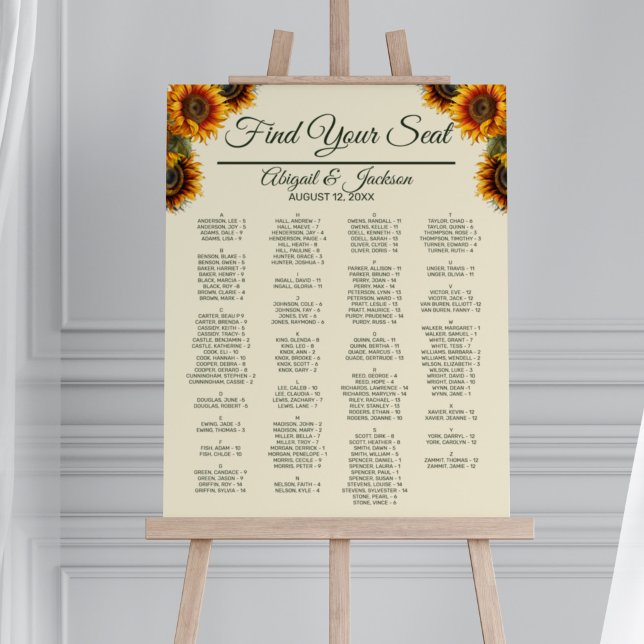 Sunflower Wedding Forest Green Seating Chart (Creator Uploaded)