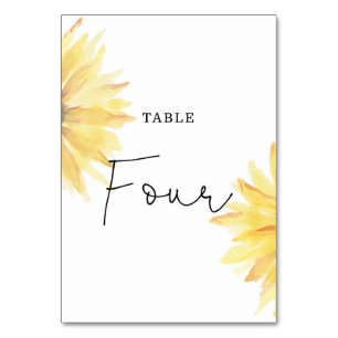 Sunflower wedding Four table number