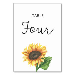 Sunflower wedding Four table number