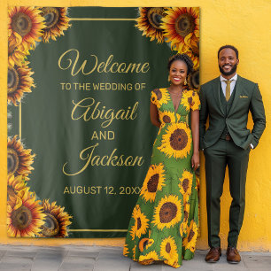 Sunflower Wedding Green & Gold Wedding Backdrop Tapestry