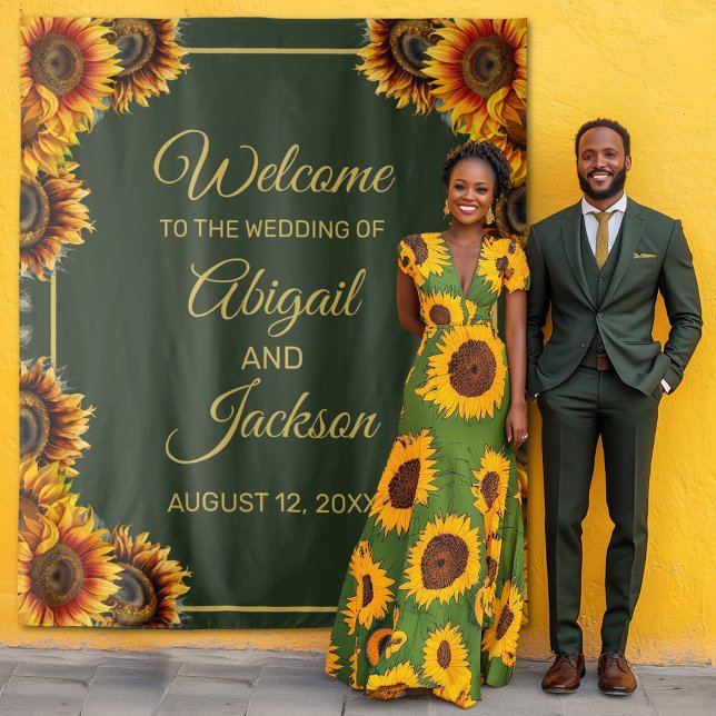 Sunflower Wedding Green & Gold Wedding Backdrop Tapestry (Creator Uploaded)