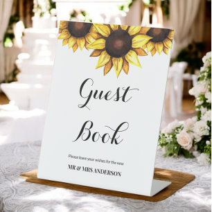 Sunflower Wedding Guest Book Pedestal Sign