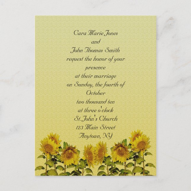 Sunflower  Wedding Invitation Postcard (Front)