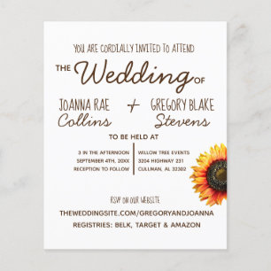 Sunflower Wedding Invitation Postcard Flyer