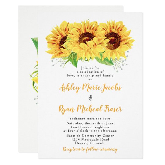 Sunflower Wedding Invitations Personalised Invitations For Weddings