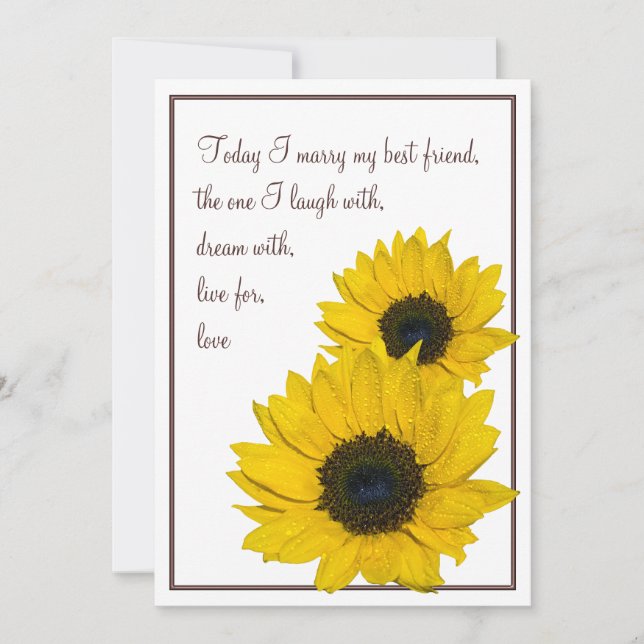 Sunflower Wedding Invitation White Brown Yellow (Front)