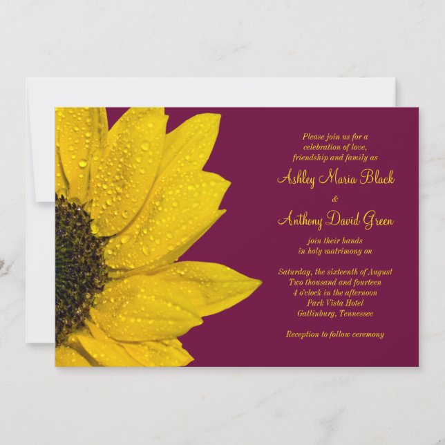Sunflower Wedding Invitation - Wine and Yellow (Front)