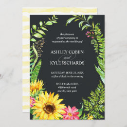 Sunflower wedding invitation with dark background