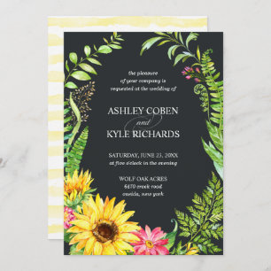 Sunflower wedding invitation with dark background