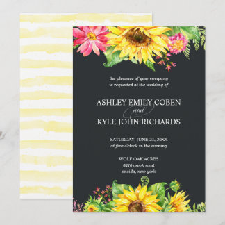 Sunflower wedding invitation with dark background