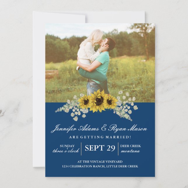 Sunflower Wedding Invitation with Photo (Front)