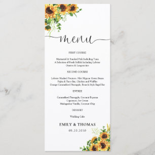 Sunflower Wedding Menu