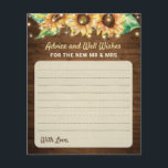 Sunflower Wedding New Mr Mrs Newlyweds Advice Card<br><div class="desc">"Advice & Well Wishes for the new Mr & Mrs" wedding cards in an elegant rustic style with string lights and sunflowers. All text is fully customisable. Matching invitations,  games,  decorations,  and more can be found in my Happy Sunflower Collection.</div>