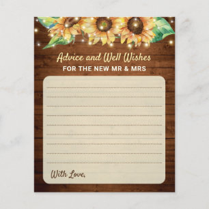 Sunflower Wedding New Mr Mrs Newlyweds Advice Card