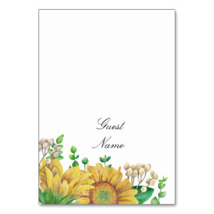 Sunflower wedding place card. Rustic name card