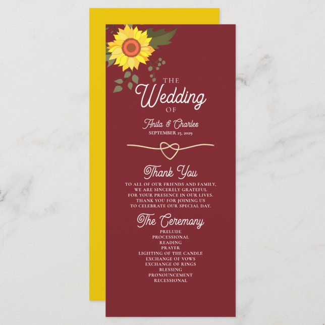 Sunflower Wedding Program (Front/Back)