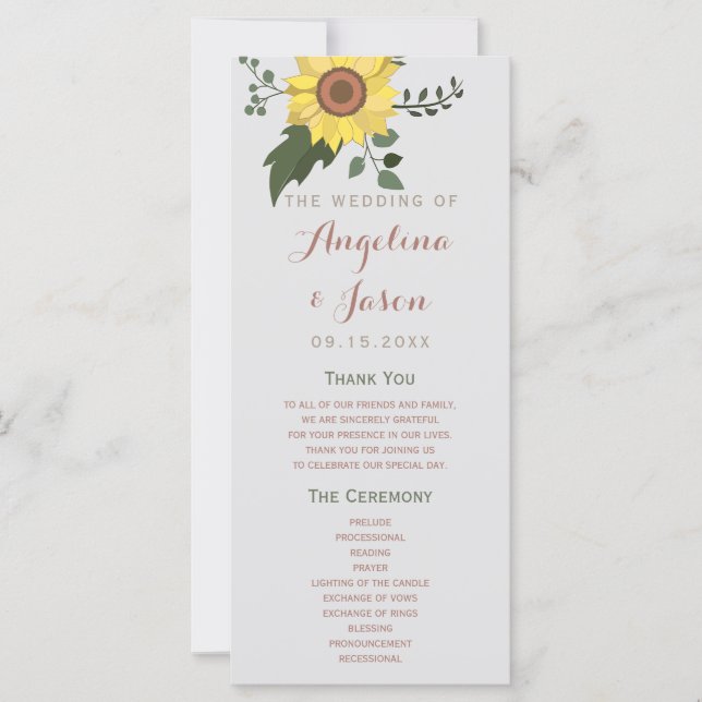 Sunflower Wedding Program (Front)