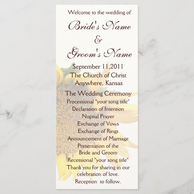 Sunflower Wedding Program 2 Programme (Front)