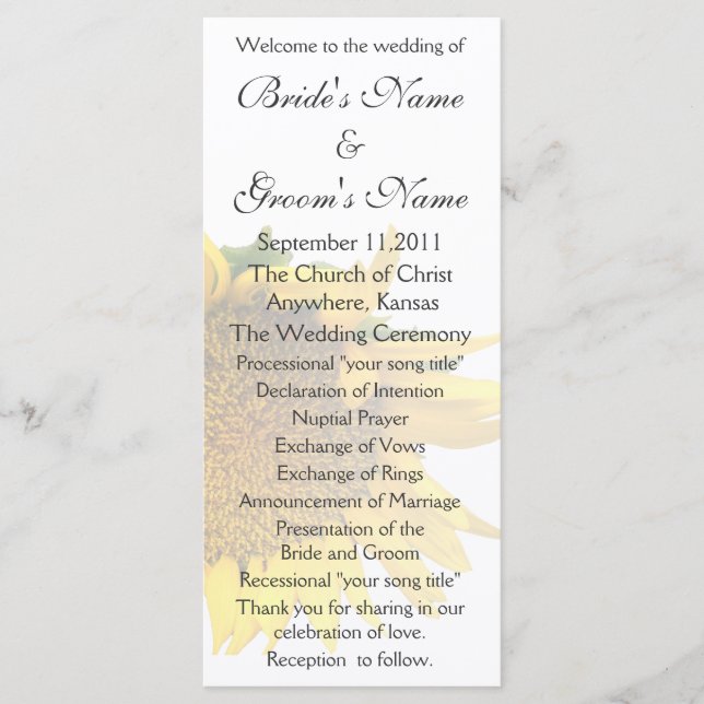 Sunflower Wedding Program 3 Programme (Front)
