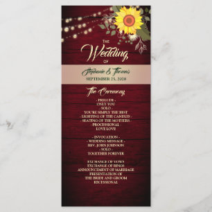 Sunflower Wedding  Program Programme