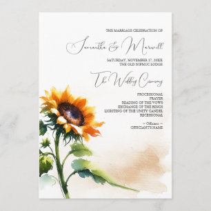 Sunflower Wedding Program - Vintage Programme