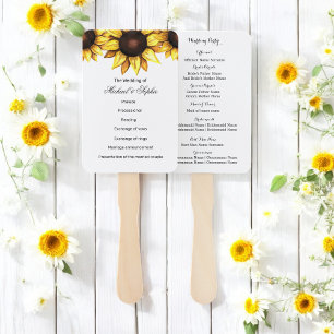 Sunflower Wedding Program White Yellow Floral Fans