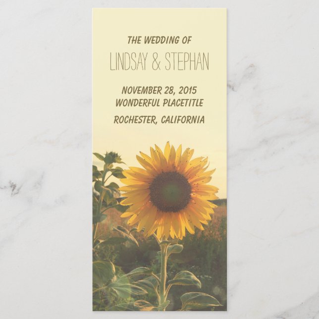 sunflower wedding programs programme (Front)