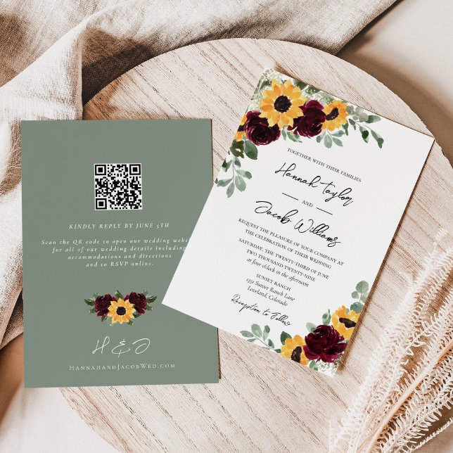 Sunflower Wedding QR Code RSVP Invitation (Creator Uploaded)