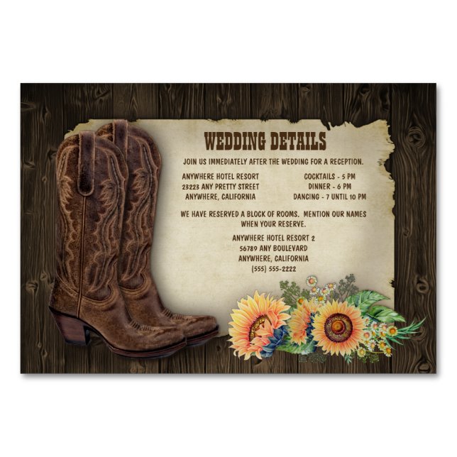 Sunflower Wedding Reception Accommodation Cards (Front)