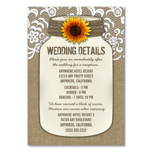 Sunflower Wedding Reception Accommodation Cards (Front)