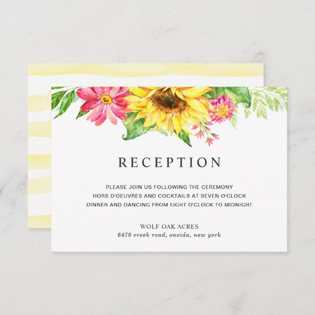 Sunflower Wedding Reception Card (Front/Back)