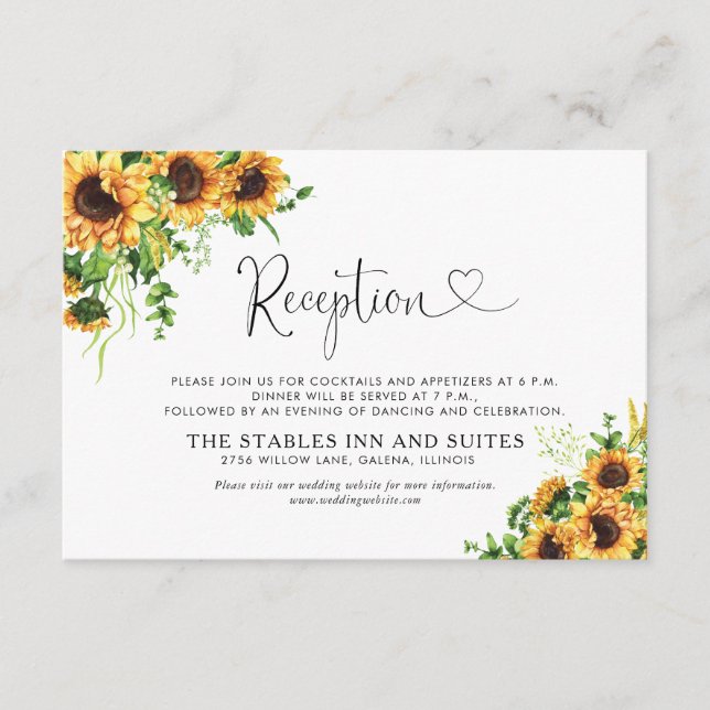 Sunflower Wedding Reception Enclosure Card  (Front)