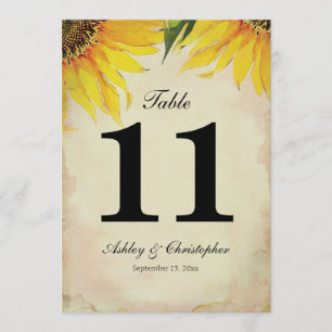 Sunflower Wedding Reception Table Number Eleven