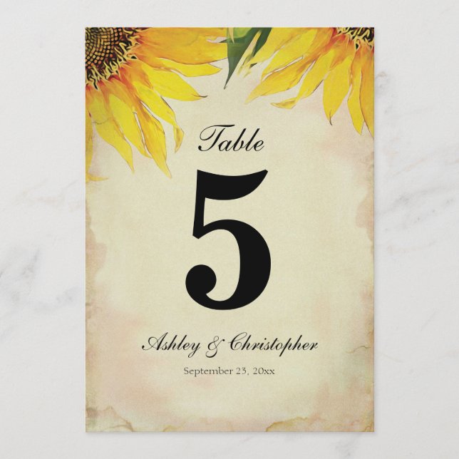 Sunflower Wedding Reception Table Number Five (Front)