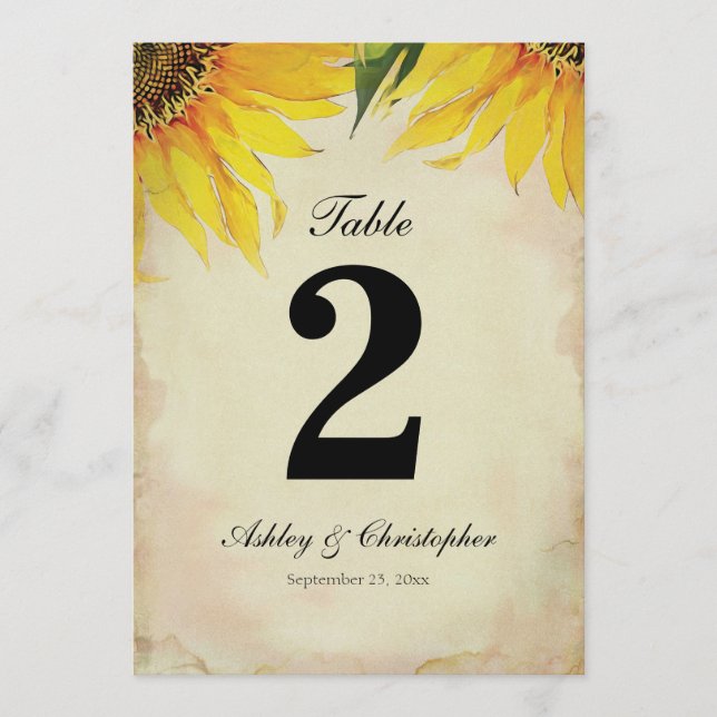 Sunflower Wedding Reception Table Number Two (Front)